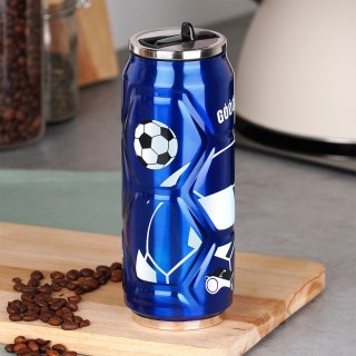 Kubek termiczny PUSZKA ze słomką ustnikiem na kawę piłka niebieski 500 ml ORION 125895