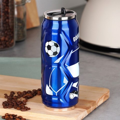 Kubek termiczny PUSZKA ze słomką ustnikiem na kawę piłka niebieski 500 ml ORION 125895