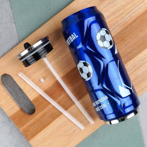 Kubek termiczny PUSZKA ze słomką ustnikiem na kawę piłka niebieski 500 ml ORION 125895