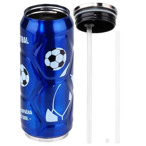 Kubek termiczny PUSZKA ze słomką ustnikiem na kawę piłka niebieski 500 ml ORION 125895