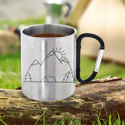 Kubek turystyczny metalowy stalowy z karabińczykiem na kemping 350 ml ORION 112440