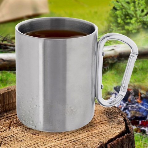 Kubek turystyczny metalowy stalowy z karabińczykiem survival 350 ml ORION 112441
