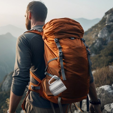 Kubek turystyczny metalowy stalowy z karabińczykiem survival 350 ml ORION 112441