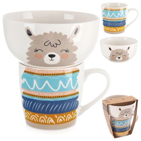 Kubek z miseczką do zupy dla dziecka dzieci porcelanowy lama 2 ele. ORION 129644