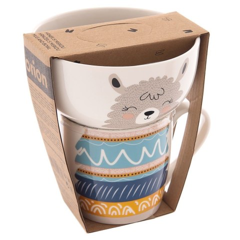 Kubek z miseczką do zupy dla dziecka dzieci porcelanowy lama 2 ele. ORION 129644