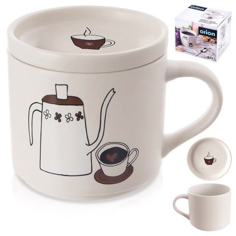 Kubek z pokrywką i uchem porcelanowy 420 ml biały ORION 129633