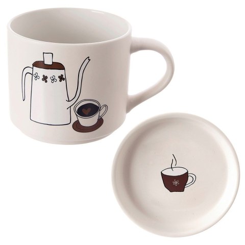 Kubek z pokrywką i uchem porcelanowy 420 ml biały ORION 129633