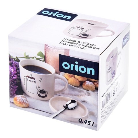 Kubek z pokrywką i uchem porcelanowy 420 ml biały ORION 129633