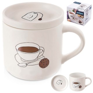 Kubek z pokrywką i uchem porcelanowy 420 ml biały ORION 129634