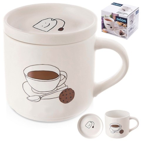 Kubek z pokrywką i uchem porcelanowy 420 ml biały ORION 129634