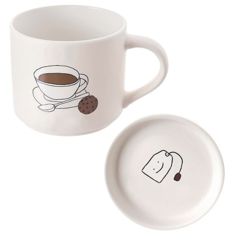 Kubek z pokrywką i uchem porcelanowy 420 ml biały ORION 129634