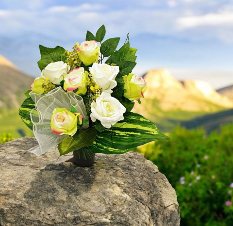 BUKIET RÓŻE DO WAZONU SZTUCZNE KWIATY NA CMENTARZ