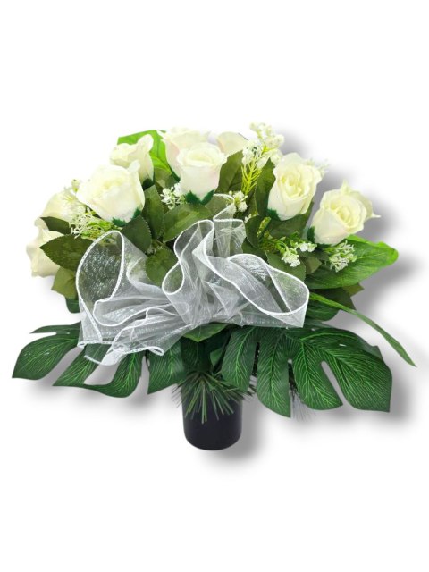 BUKIET WKŁAD DO WAZONU KWIATY NA CMENTARZ GRÓB POMNIK BIAŁE RÓŻE