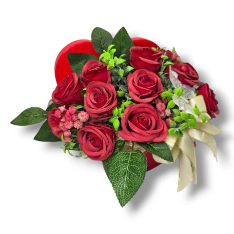 FLOWERBOX CZERWONE RÓŻE W PUDEŁKU SERCE NA DZIEŃ MATKI URODZINY IMIENINY