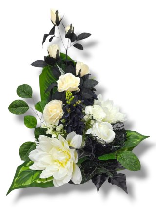 STROIK KOMPOZYCJA KWIATOWA MISA Z OBCIĄŻENIEM NA CMENTARZ GRÓB BIAŁO-CZARNE KWIATY