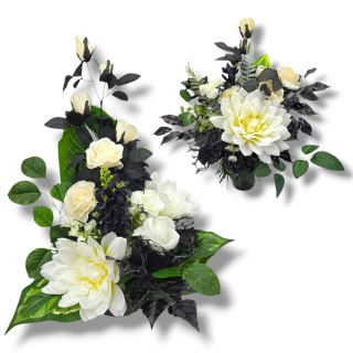 STROIK KOMPOZYCJA KWIATOWA MISA Z OBCIĄŻENIEM NA CMENTARZ GRÓB BIAŁO-CZARNE KWIATY