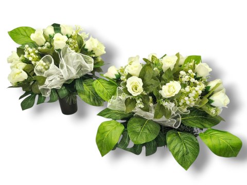 STROIK NA CMENTARZ KWIATY NA GRÓB POMNIK MISA Z OBCIĄŻENIEM BIAŁE RÓŻE