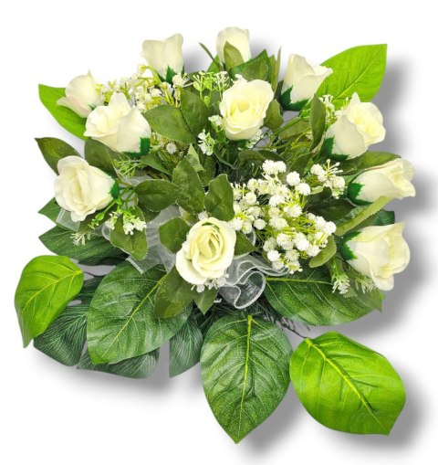 STROIK NA CMENTARZ KWIATY NA GRÓB POMNIK MISA Z OBCIĄŻENIEM BIAŁE RÓŻE