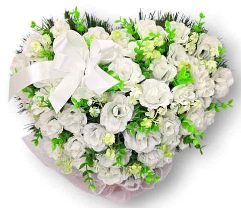 STROIK NA POMNIK SERCE KOMPOZYCJA KWIATOWA BIAŁE RÓŻE NA GRÓB