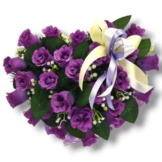 STROIK NA POMNIK SERCE KOMPOZYCJA KWIATOWA FIOLETOWE RÓŻE NA GRÓB