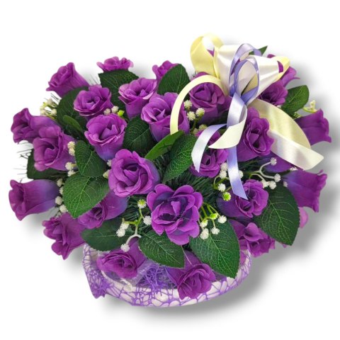 STROIK NA POMNIK SERCE KOMPOZYCJA KWIATOWA FIOLETOWE RÓŻE NA GRÓB