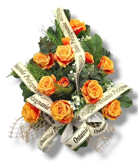 WIĄZANKA POGRZEBOWA NA FLORECIE WIENIEC POMARAŃCZOWE RÓŻE + WŁASNY NAPIS + wysyłka 24h