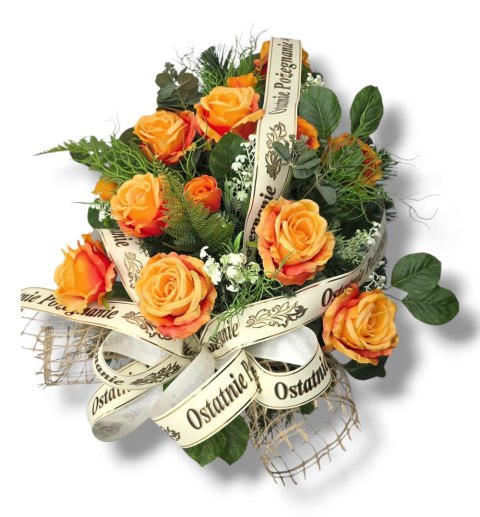 WIĄZANKA POGRZEBOWA NA FLORECIE WIENIEC POMARAŃCZOWE RÓŻE + WŁASNY NAPIS + wysyłka 24h