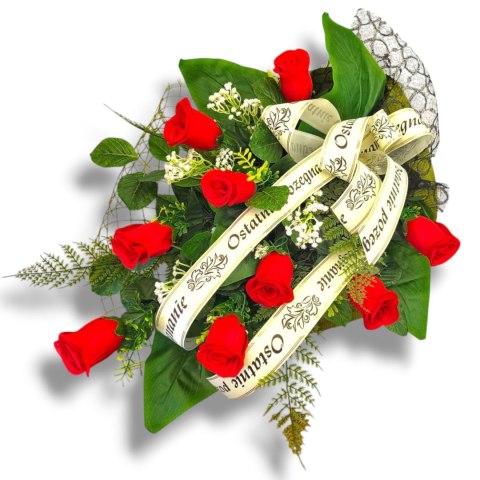 WIĄZANKA POGRZEBOWA WIENIEC CZERWONE RÓŻE + WŁASNY NAPIS + wysyłka 24h