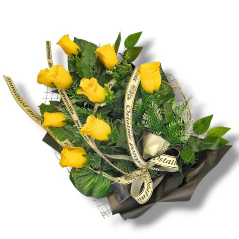 WIĄZANKA POGRZEBOWA WIENIEC ZÓŁTE RÓŻE + WŁASNY NAPIS + wysyłka 24h