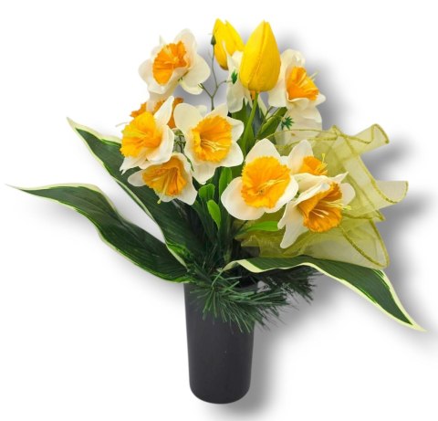 WIOSENNY BUKIET WKŁAD DO WAZONU TULIPANY ŻONKILE KWIATY NA CMENTARZ GRÓB POMNIK