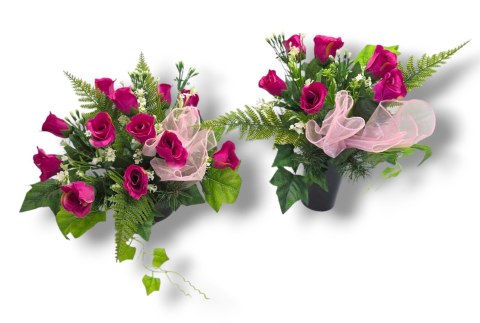 WIOSENNY STROIK NA CMENTARZ KWIATY NA GRÓB POMNIK MISA Z OBCIĄŻENIEM RÓŻE