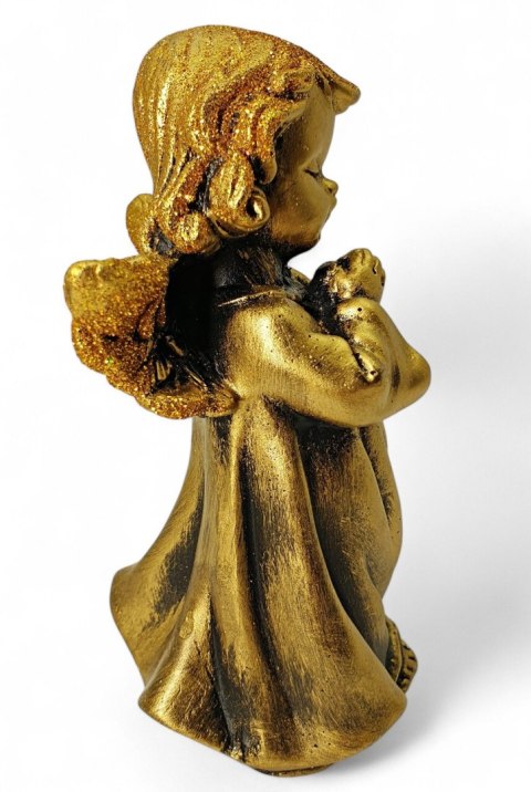 ZŁOTY ANIOŁEK FIGURKA DEKORACYJNA ANIOŁ Z BROKATEM 13CM