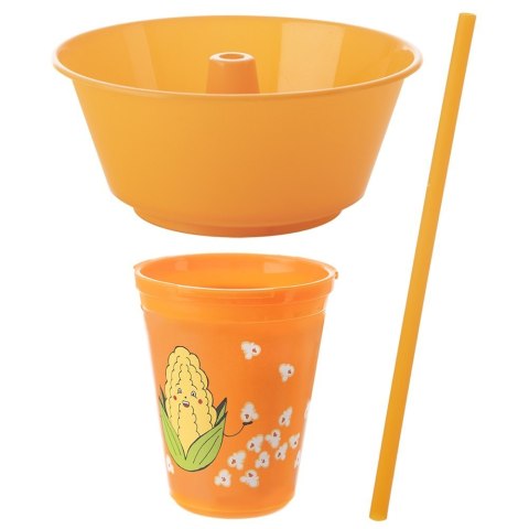 Kubek ze słomką i miską na popcorn nachosy pomarańczowy 500ml ORION 121793
