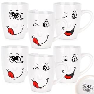 Kubki ceramiczne do kawy herbaty buźki 350 ml zestaw kubków 6 sztuk VILDE 139699