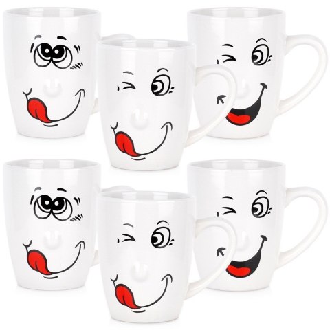 Kubki ceramiczne do kawy herbaty buźki 350 ml zestaw kubków 6 sztuk VILDE 139699