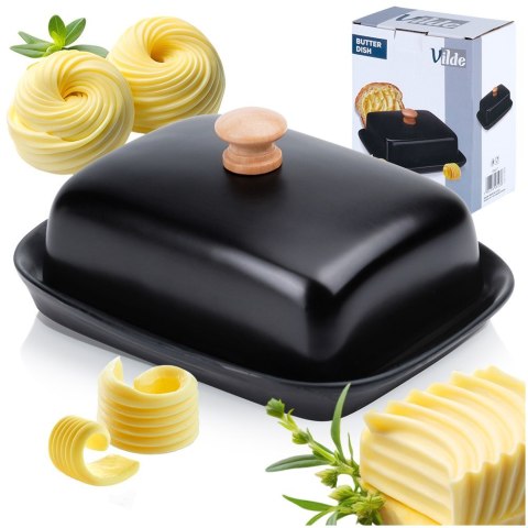 MASELNICZKA CERAMICZNA MASELNICA POJEMNIK NA MASŁO CZARNA UCHWYT DREWNIANY VILDE 139677