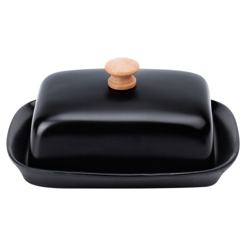 MASELNICZKA CERAMICZNA MASELNICA POJEMNIK NA MASŁO CZARNA UCHWYT DREWNIANY VILDE 139677
