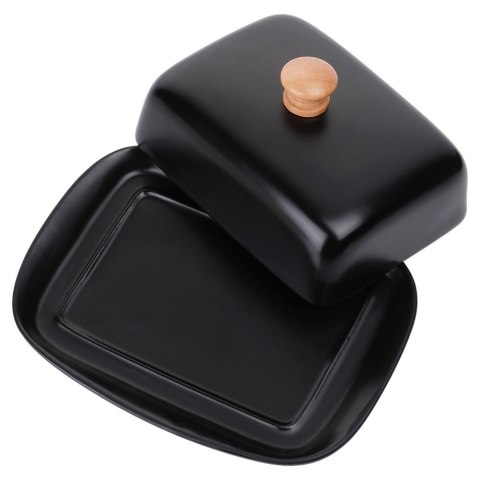 MASELNICZKA CERAMICZNA MASELNICA POJEMNIK NA MASŁO CZARNA UCHWYT DREWNIANY VILDE 139677