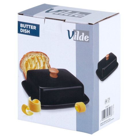 MASELNICZKA CERAMICZNA MASELNICA POJEMNIK NA MASŁO CZARNA UCHWYT DREWNIANY VILDE 139677