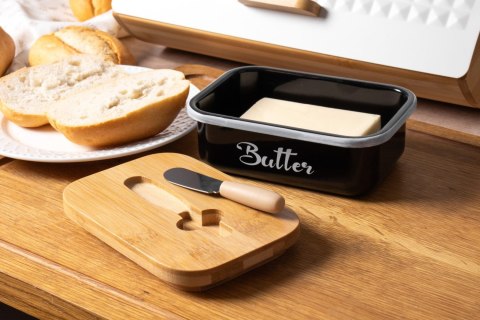 MASELNICZKA STALOWA Z NOŻEM DO MASŁA CZARNO-BIAŁA BRUNBESTE BB-2671-DE