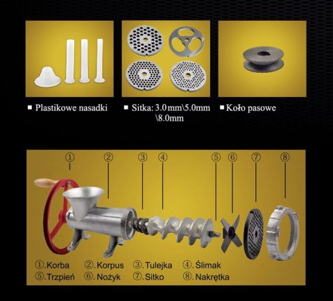 MASZYNKA ŻELIWNA DO MIELENIA MIĘSA #22 z KOŁEM KiNGHOFF KH-1430