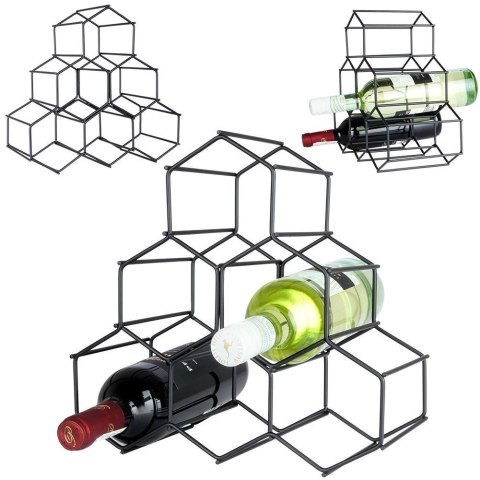 Metalowy stojak na wino butelki wina czarny do 6 butelek 29.5x28.5cm VILDE 229059