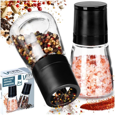 Młynki do pieprzu i soli przypraw młynek ręczny szklany 2-ele VILDE 259607