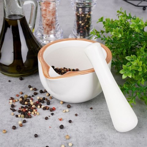 Moździerz kuchenny do przypraw ziół leków ceramiczny biały EXCELLENT HOUSEWARE 259320
