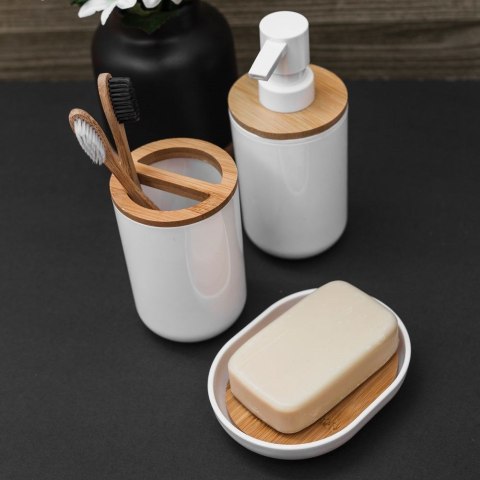 Mydelniczka bambusowa biała podstawka na mydło do mydła 13x8cm VILDE 532104