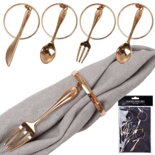 Obrączki pierścienie na serwetki metalowe złote sztućce 4cm 4 sztuki VILDE 139231