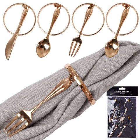 Obrączki pierścienie na serwetki metalowe złote sztućce 4cm 4 sztuki VILDE 139231