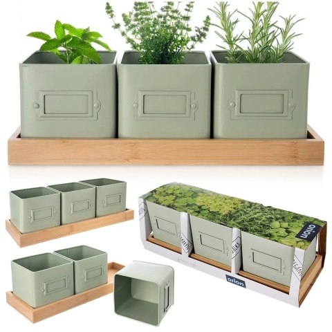 Osłonki na doniczki osłona doniczka na zioła na podstawce zielona metalowa GREENISH 4-ele ORION 310629