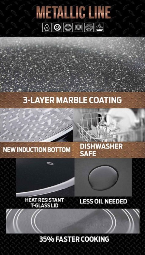 PATELNIA GRANITOWA GRILL 28CM BERLINGER HAUS METALLIC LINE ROSE GOLD BH-1521-N