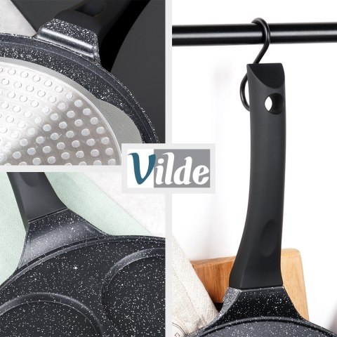 Patelnia granitowa do jajek sadzonych placków pancakes 4 otwory BLACK LINE 26 cm VILDE 199076